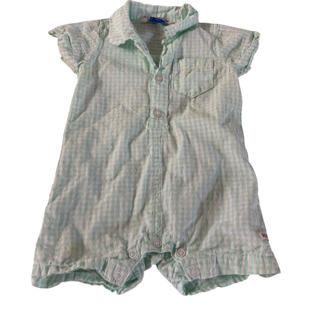 RuggedButts Plaid Short Sleeve Romper One Piece 3-6M